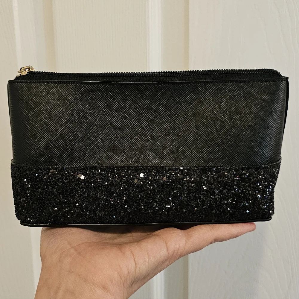 Kate Spade NWOT Black Glitter Zip Pouch